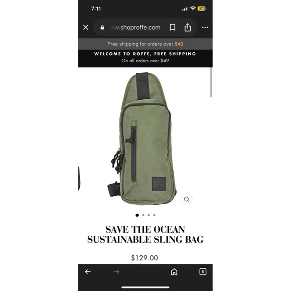 SAVE THE OCEAN SUSTAINABLE SLING BAG OLIVE GREEN CROSSBODY PURSE - Picture 14 of 14